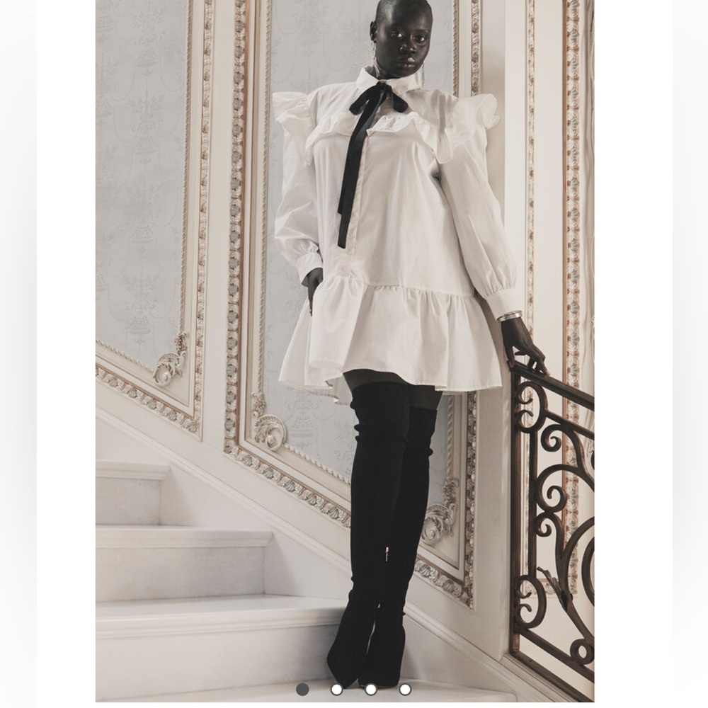 Ruffle shirt dress with tie